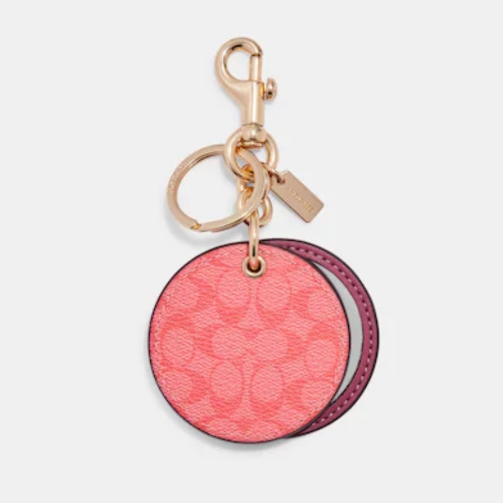 NWT Coach Mirror Bag Charm In Signature Canvas gold/pink lemonade